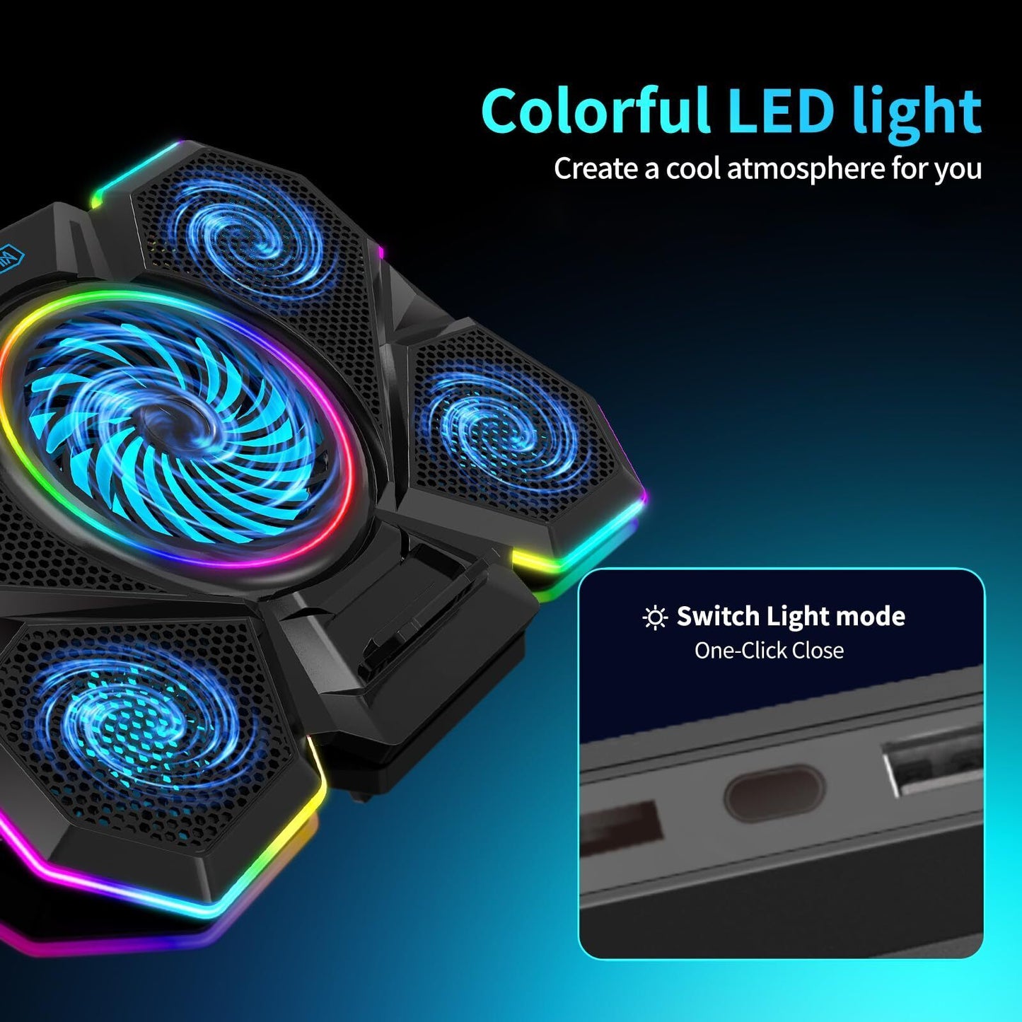 Laptop Cooling Pad, Gaming Laptop Cooler with 5 Quiet Fans and LED Lights (On...