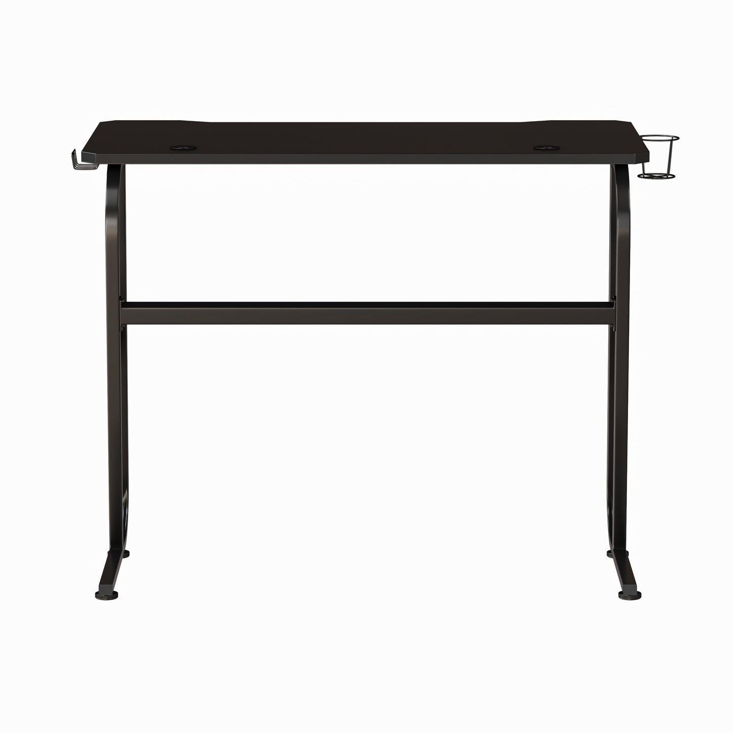 Black Gaming Ergonomic Desk with Cup Holder and Headphone Hook
