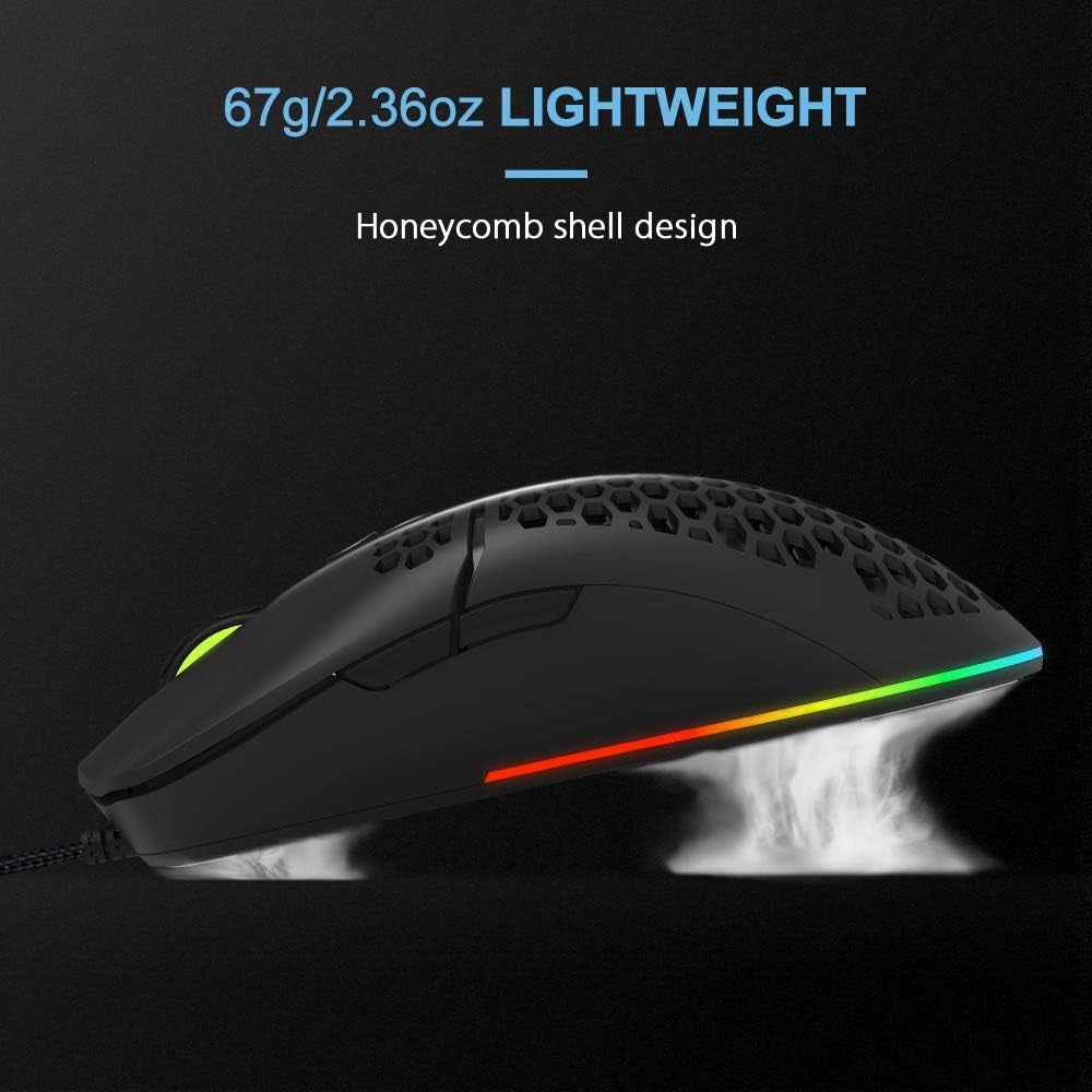 67G (2.36Oz) Wired Lightweight Gaming Mouse with 7200DPI, 1000Hz Polling Rate, RGB Backlit and 7 Programmable Buttons, Honeycomb Gaming Optical Mouse for PC Gamer(M700Bu(A725)(Black))