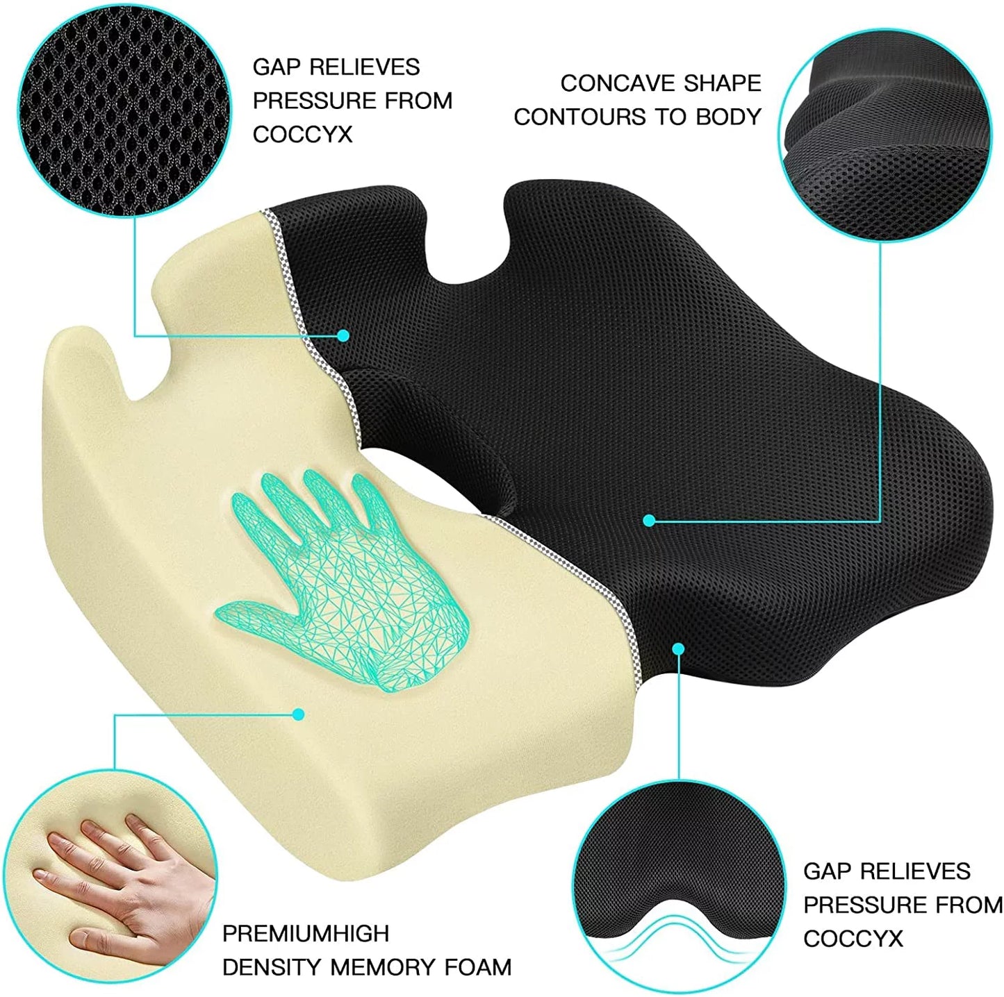 X Large Seat Cushion, Office Chair Pad for Relief Sciatica & Tailbone Pain, Non Slip Support Coccyx Pillow for Long Sitting