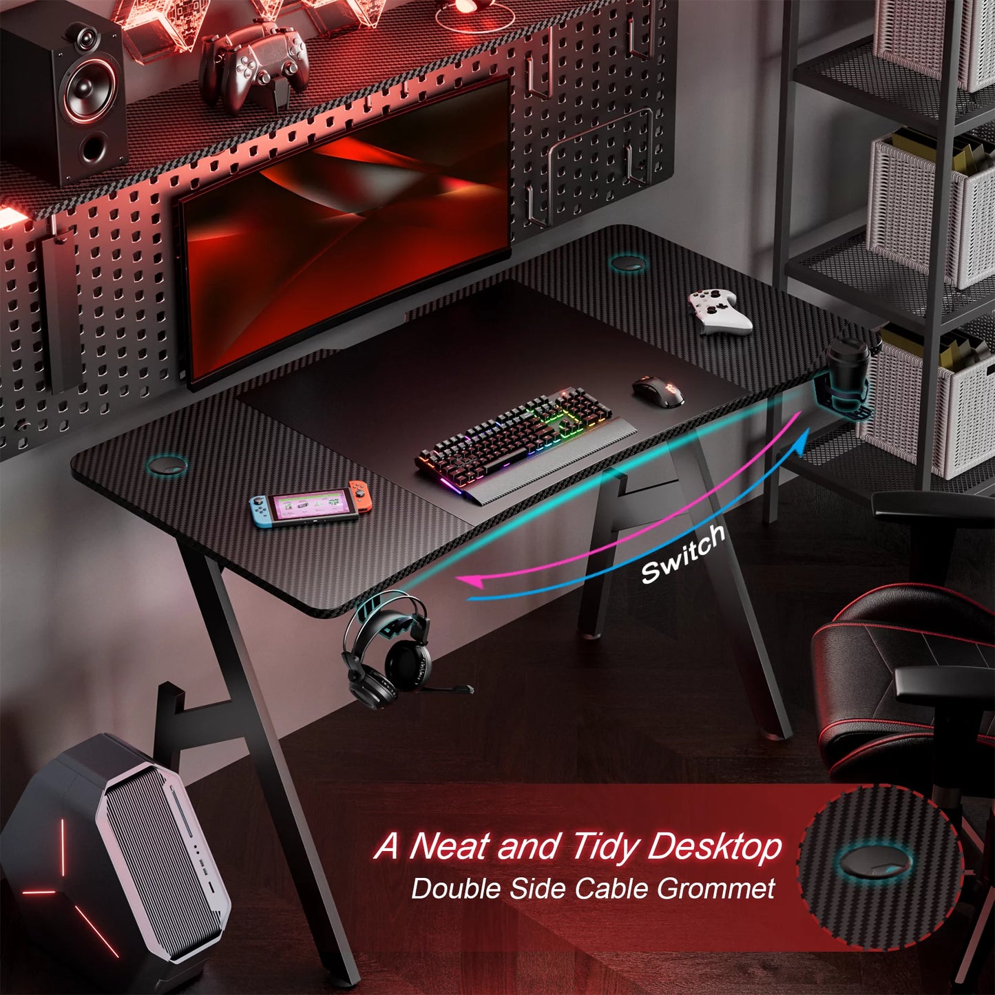 47 Inch Gaming Desk, Ergonomic Gamer Table, Computer Table, Pc Workstation