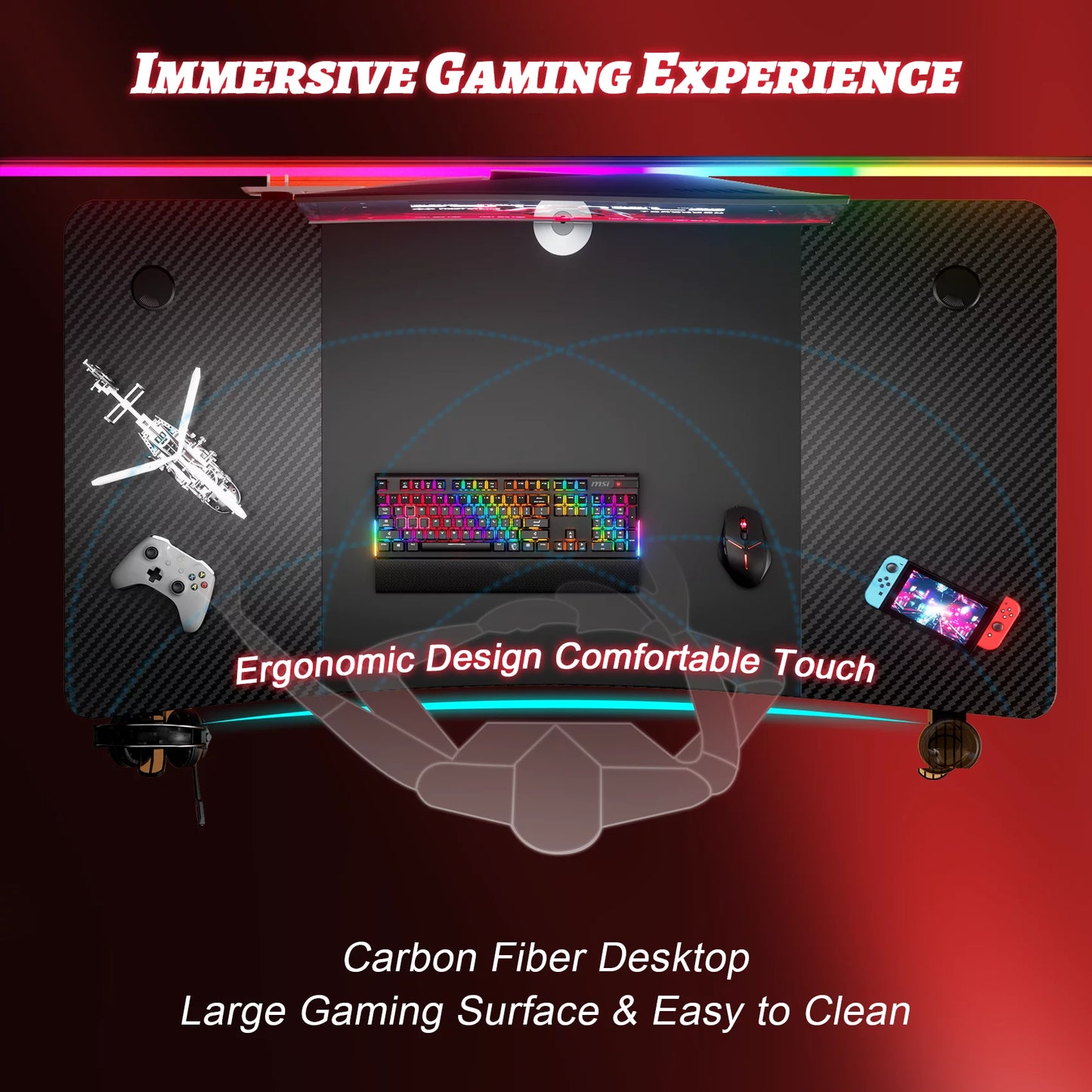 47 Inch Gaming Desk, Ergonomic Gamer Table, Computer Table, Pc Workstation