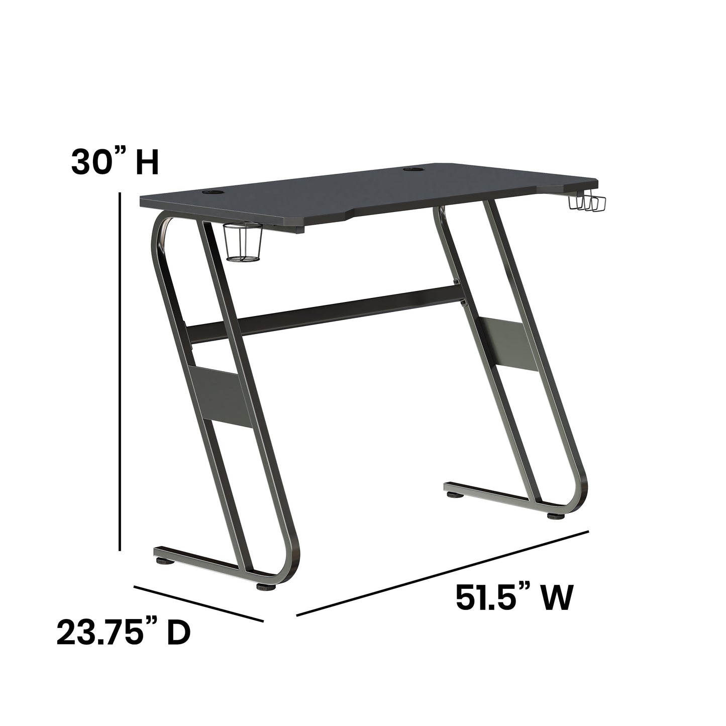 Black Gaming Ergonomic Desk with Cup Holder and Headphone Hook