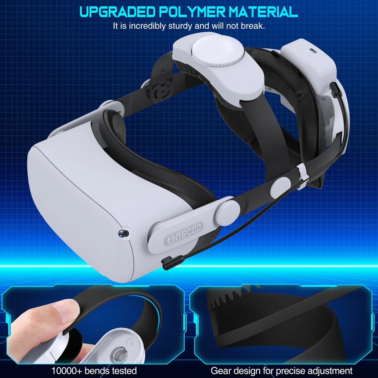 Adjustable Head Strap with 7500Mah Battery Pack for Meta/Oculus Quest 2/3, White