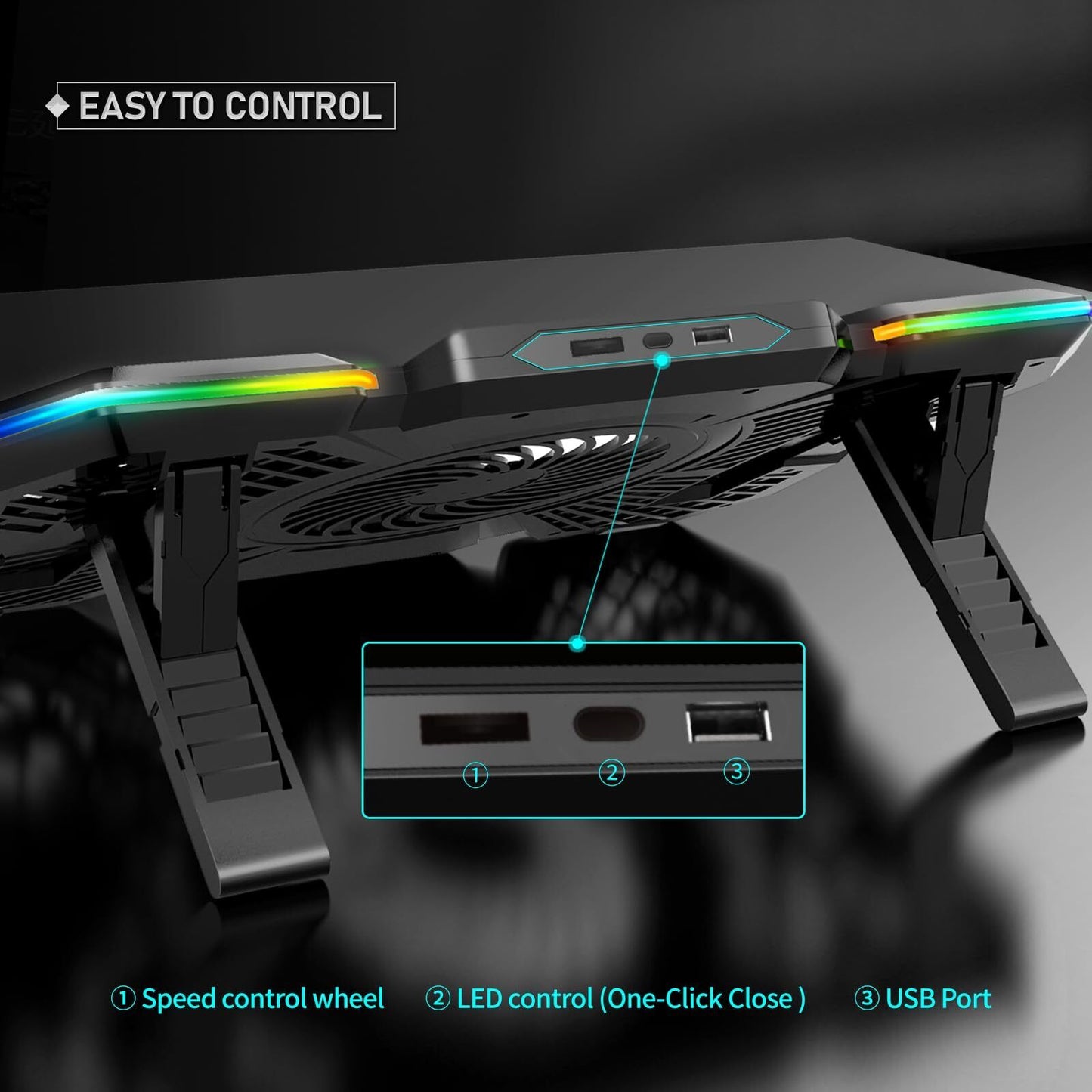 Laptop Cooling Pad, Gaming Laptop Cooler with 5 Quiet Fans and LED Lights (On...