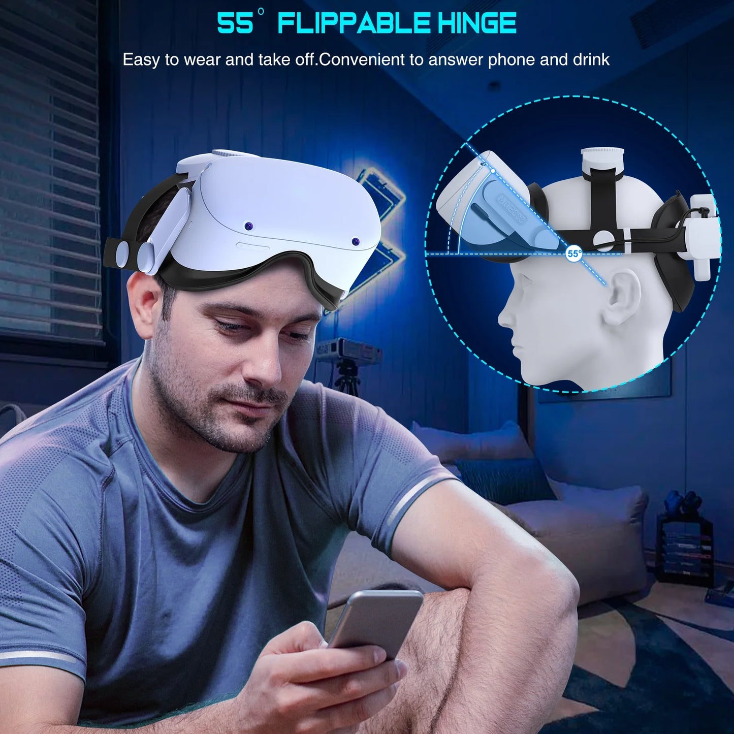Adjustable Head Strap with 7500Mah Battery Pack for Meta/Oculus Quest 2/3, White