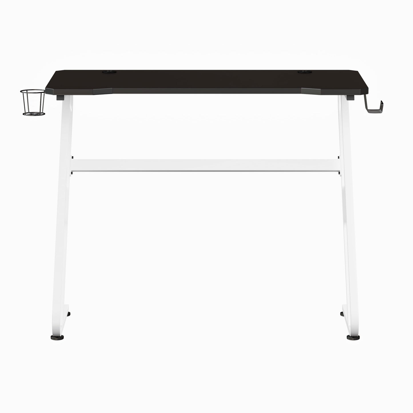 White Gaming Ergonomic Desk with Cup Holder and Headphone Hook