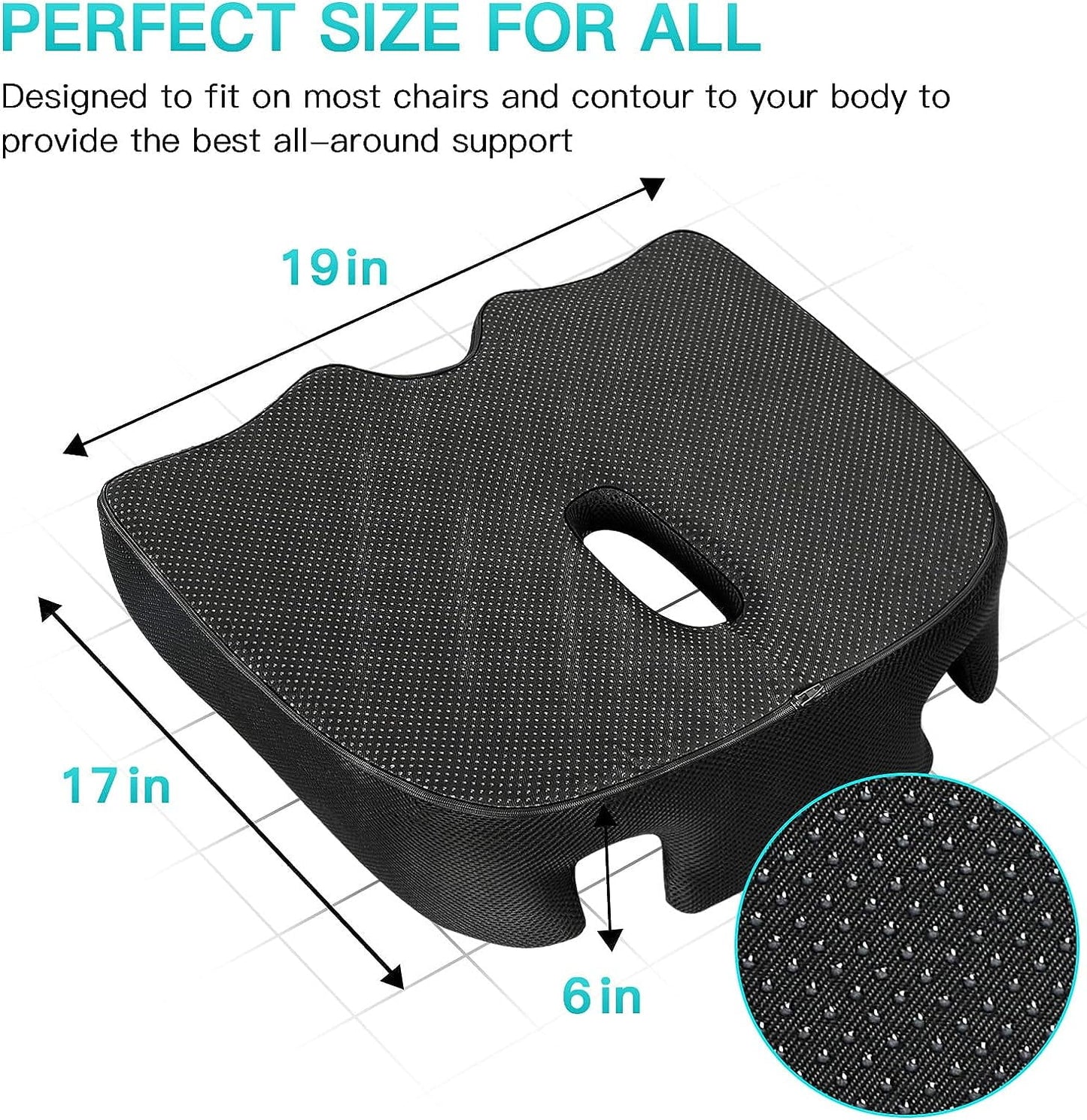 X Large Seat Cushion, Office Chair Pad for Relief Sciatica & Tailbone Pain, Non Slip Support Coccyx Pillow for Long Sitting