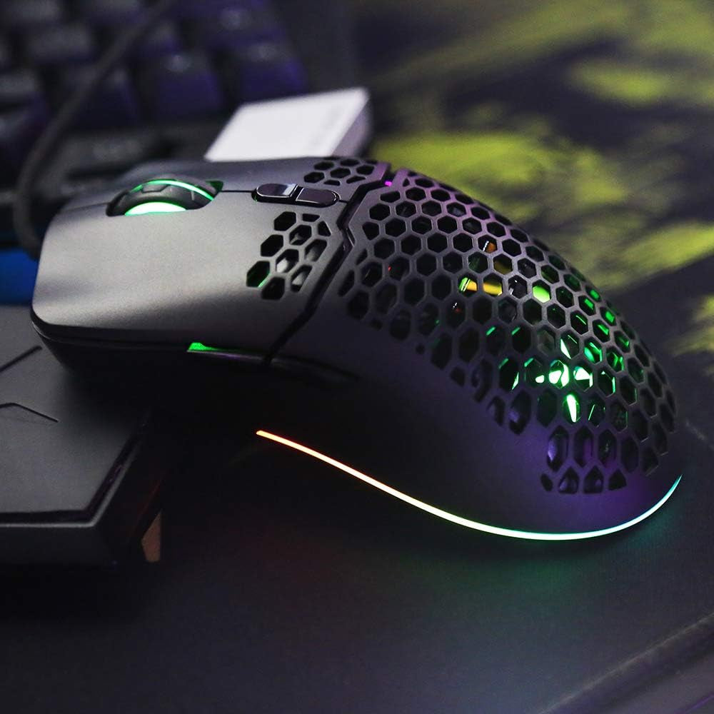 67G (2.36Oz) Wired Lightweight Gaming Mouse with 7200DPI, 1000Hz Polling Rate, RGB Backlit and 7 Programmable Buttons, Honeycomb Gaming Optical Mouse for PC Gamer(M700Bu(A725)(Black))