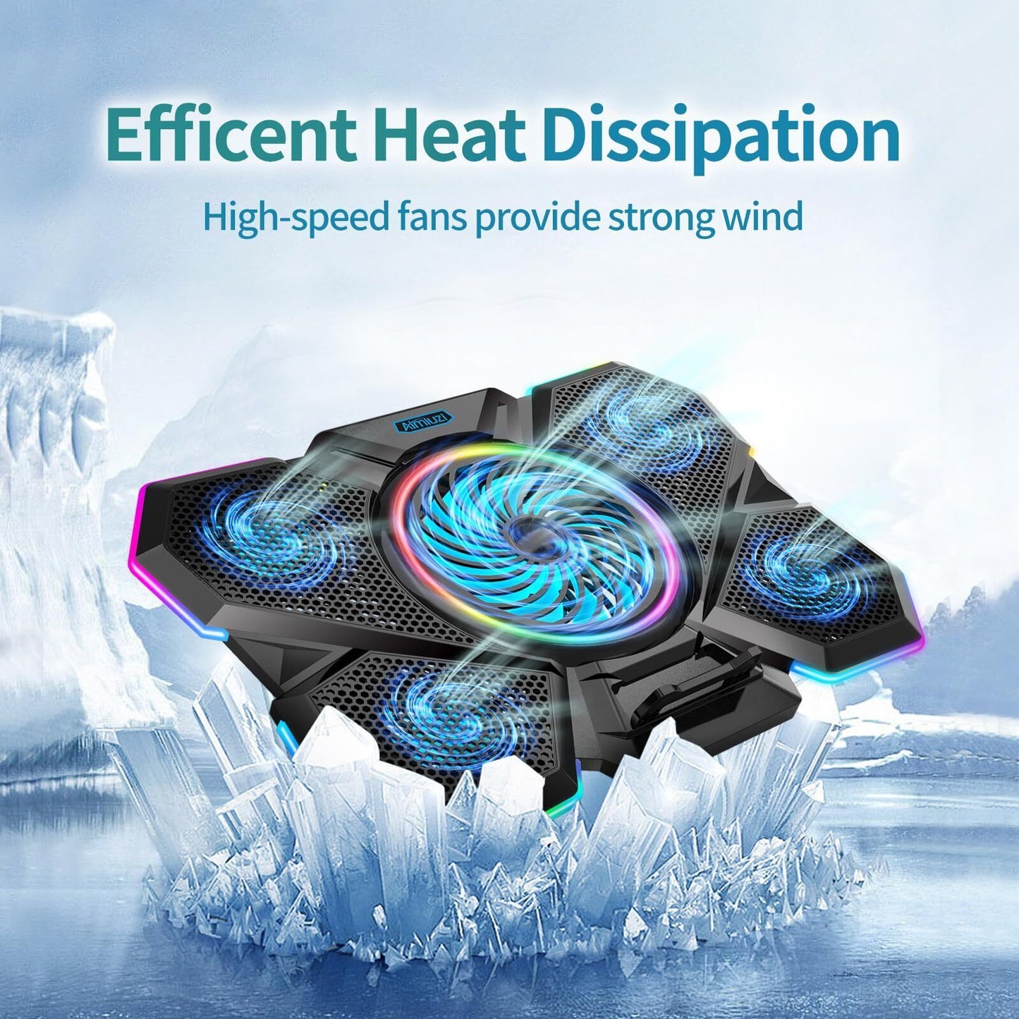 Laptop Cooling Pad, Gaming Laptop Cooler with 5 Quiet Fans and LED Lights (On...