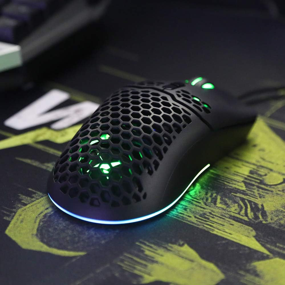 67G (2.36Oz) Wired Lightweight Gaming Mouse with 7200DPI, 1000Hz Polling Rate, RGB Backlit and 7 Programmable Buttons, Honeycomb Gaming Optical Mouse for PC Gamer(M700Bu(A725)(Black))