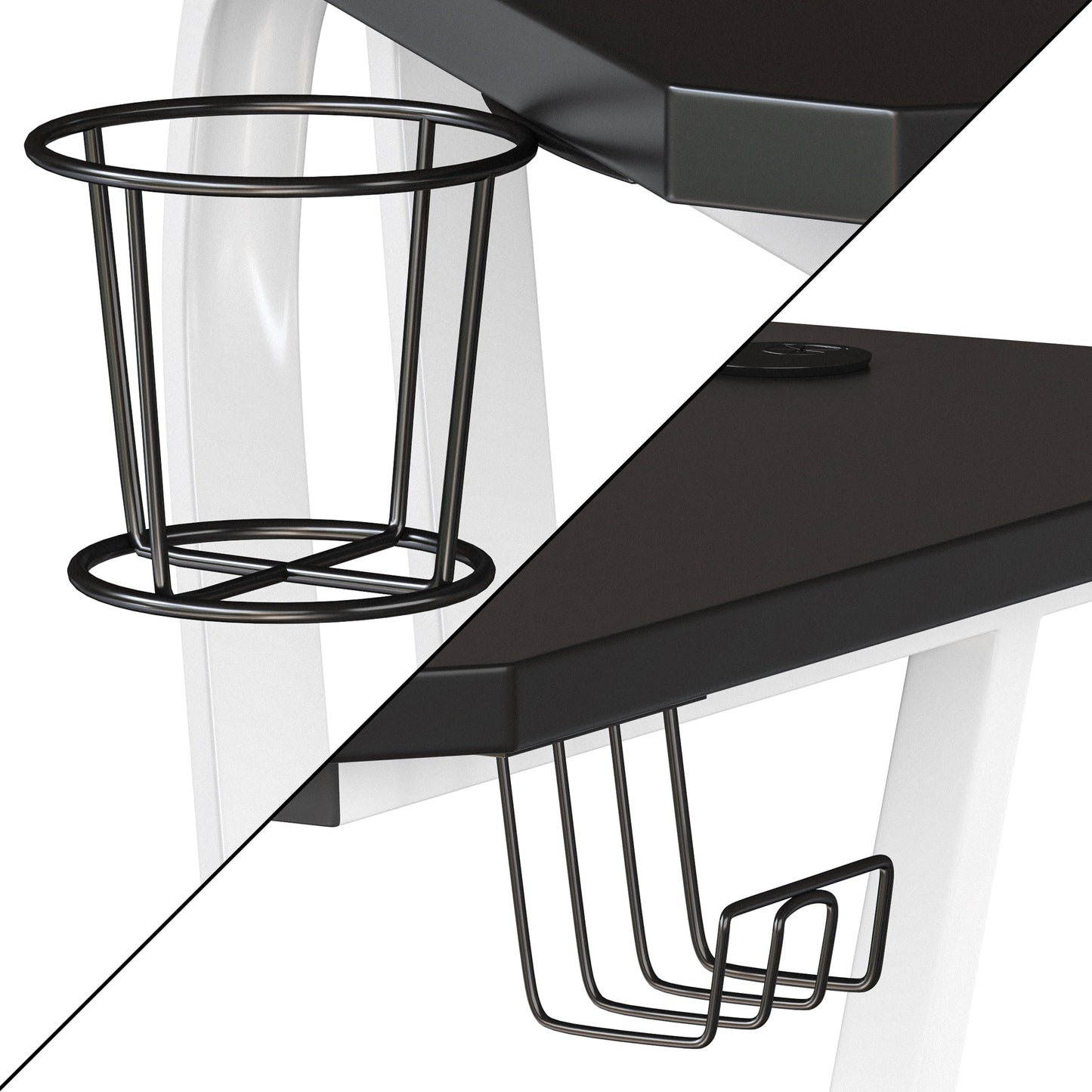 White Gaming Ergonomic Desk with Cup Holder and Headphone Hook