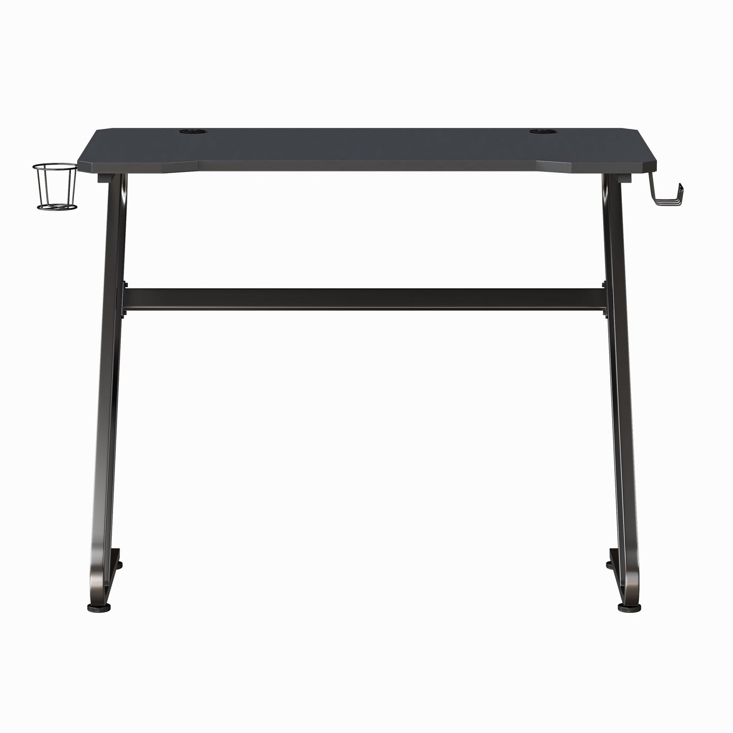 Black Gaming Ergonomic Desk with Cup Holder and Headphone Hook
