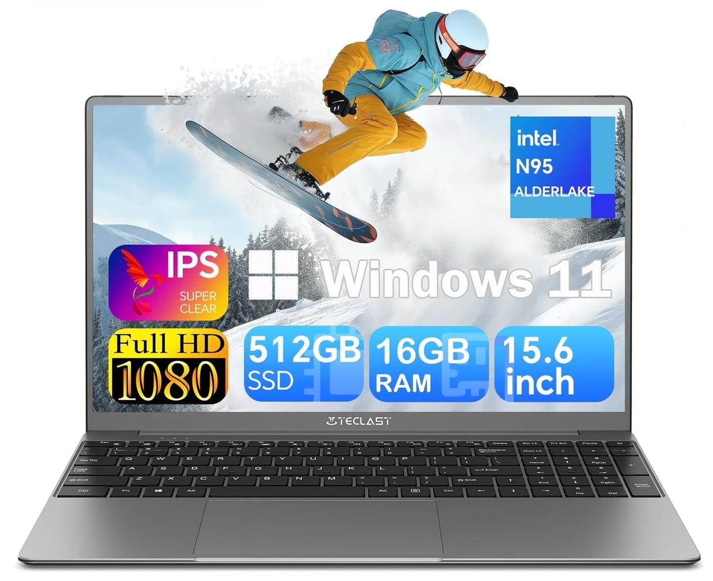 Windows 11 Pro Notebook Computer 15.6" Laptop 16GB RAM 512GB SSD, 3.4Ghz Quad Core Intel N95 Bussiness Computer PC, 1920X1080, Intel UHD Graphics, IPS FHD 1080P Screen, Wifi 6/BT 5.0